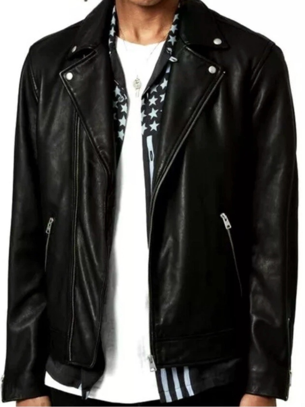 All Saints Black lamb Leather Biker Jacket - Men XL